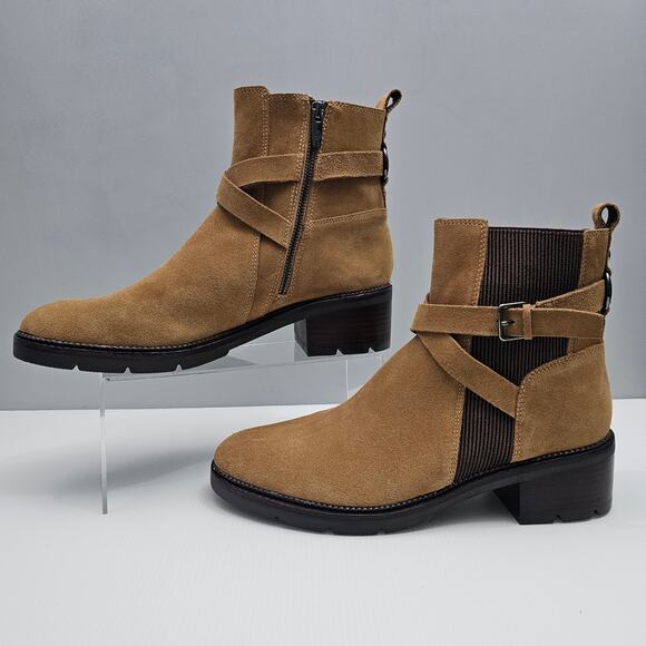 NEW Donald Pliner Savvy Ankle Bootie Womens 11 Tan Suede Chelsea Lug Sole Fall - Picture 2 of 14